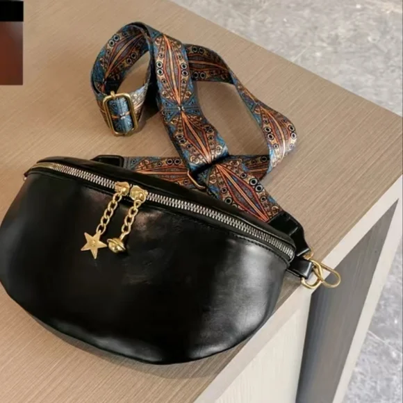 Black Faux Leather Fanny Pack Crossbody Bag - Picture 3 of 4